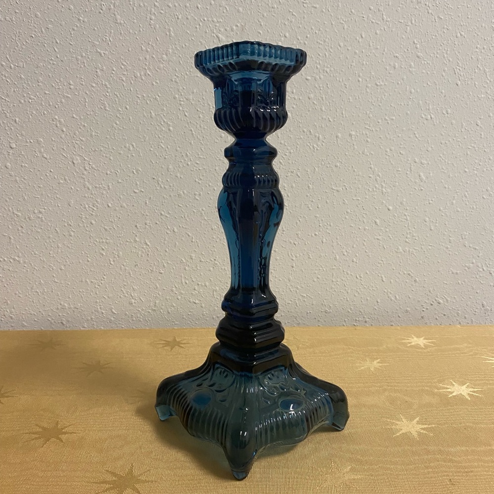 Vintage One Cobalt Blue Glass Candle Holder Used
Square base